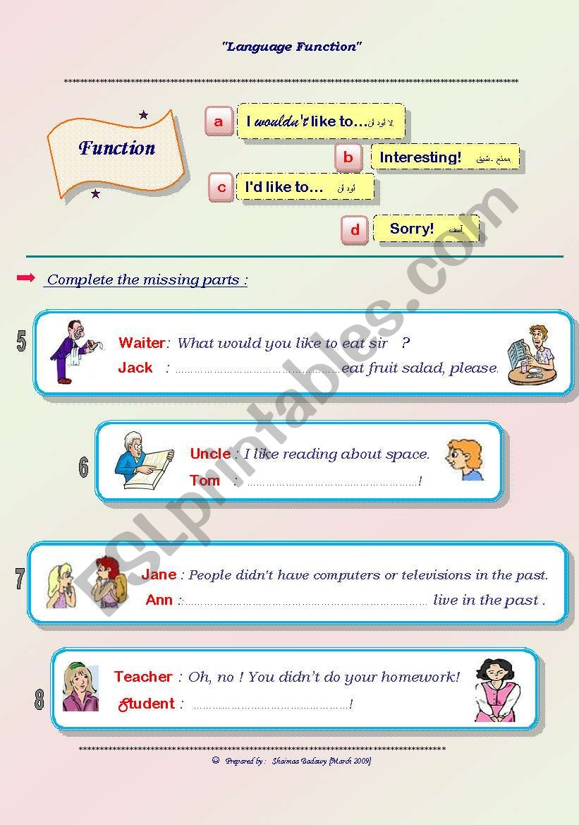 English Worksheets Language Functions