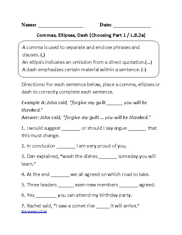 Language Worksheets Grade 8