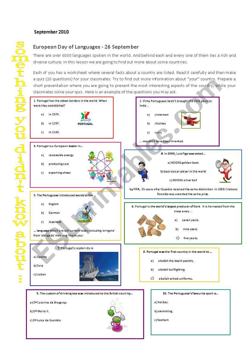 European Day Of Languages Portugal ESL Worksheet By Luisaoliveira