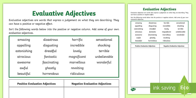 Evaluative Adjectives Sorting Activity teacher Made 