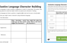 Evaluative Language Character Building Worksheet