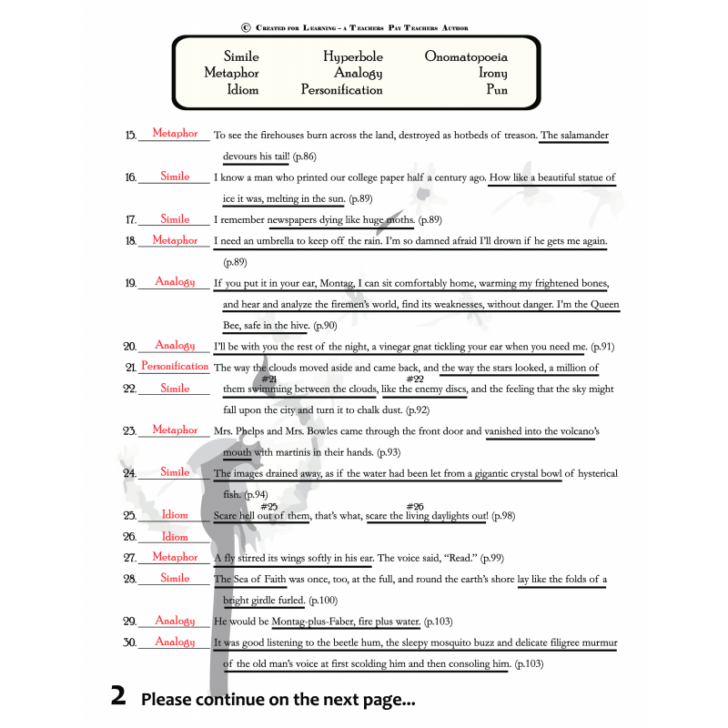 Fahrenheit 451 Figurative Language Part 1 Worksheet Answer Key