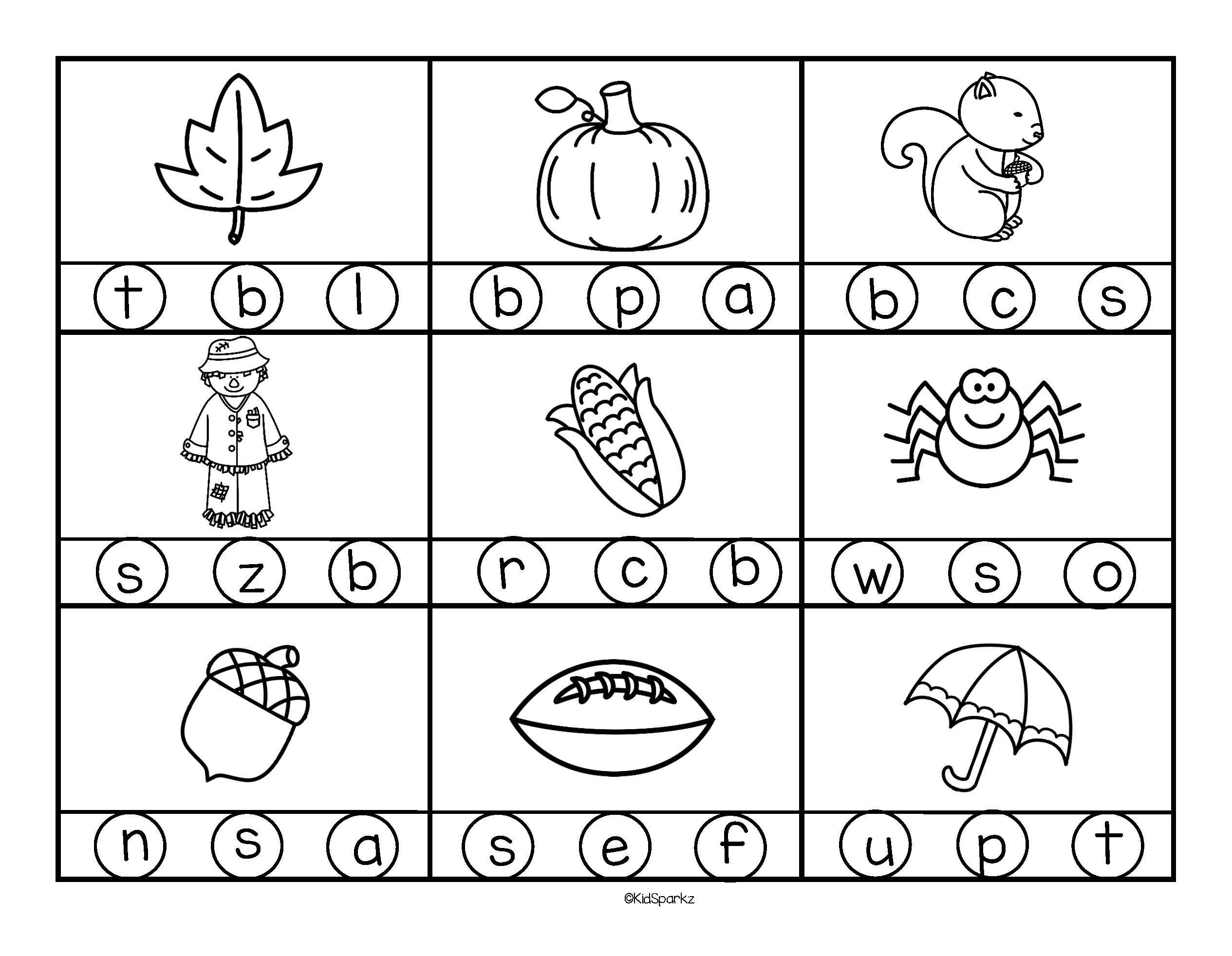 FALL Beginning Sounds Stamp Or Color In Bw FREE Beginning Sounds 