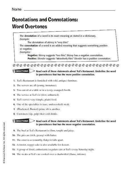 Figurative And Connotative Meanings Worksheets Worksheets Master