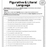 Figurative And Literal Language 6th 9th Grade Worksheet Figurative