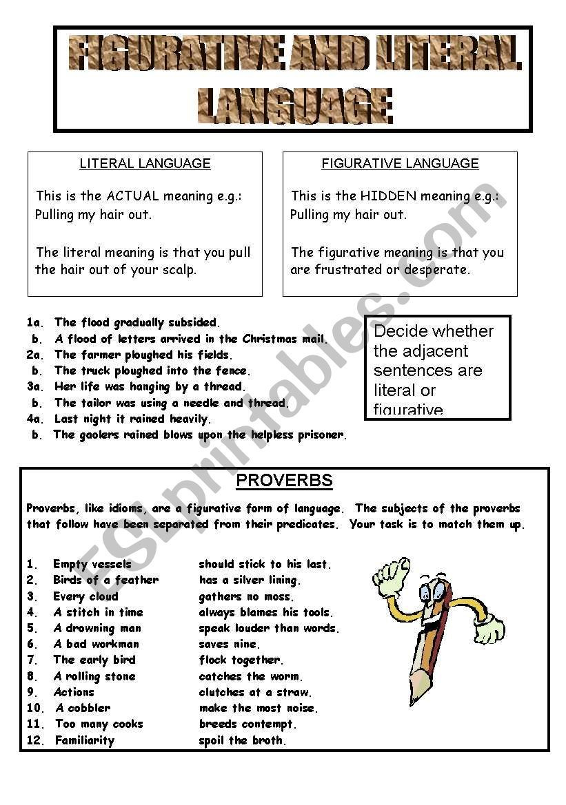 Figurative And Literal Language ESL Worksheet By 5312 Language 