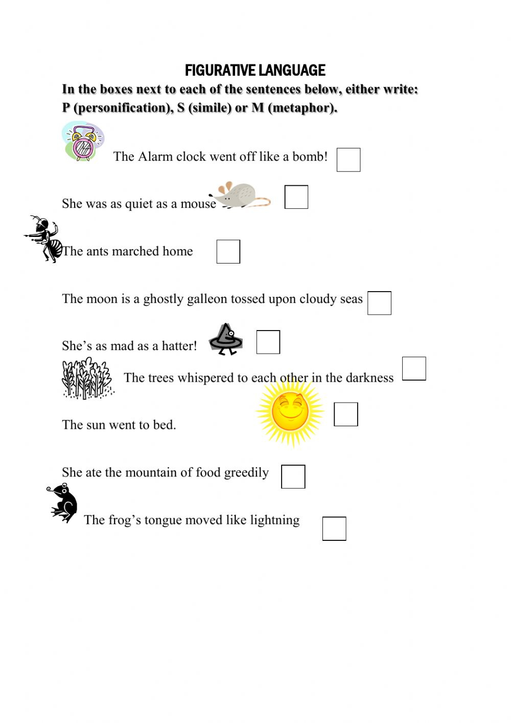 ESL Figurative Language Worksheets Language Worksheets