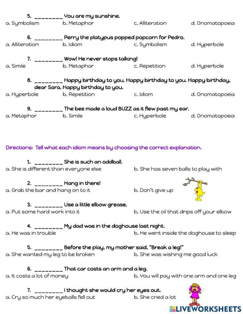 Figurative Language And Sound Devices Worksheet Language Worksheets