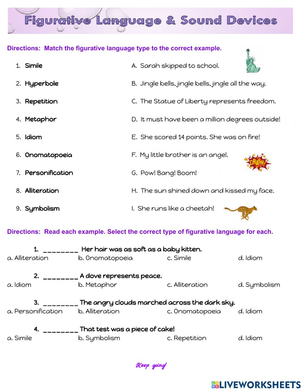 Figurative Language And Sound Devices Worksheet