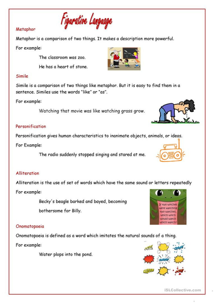 Figurative Language Worksheets Elementary
