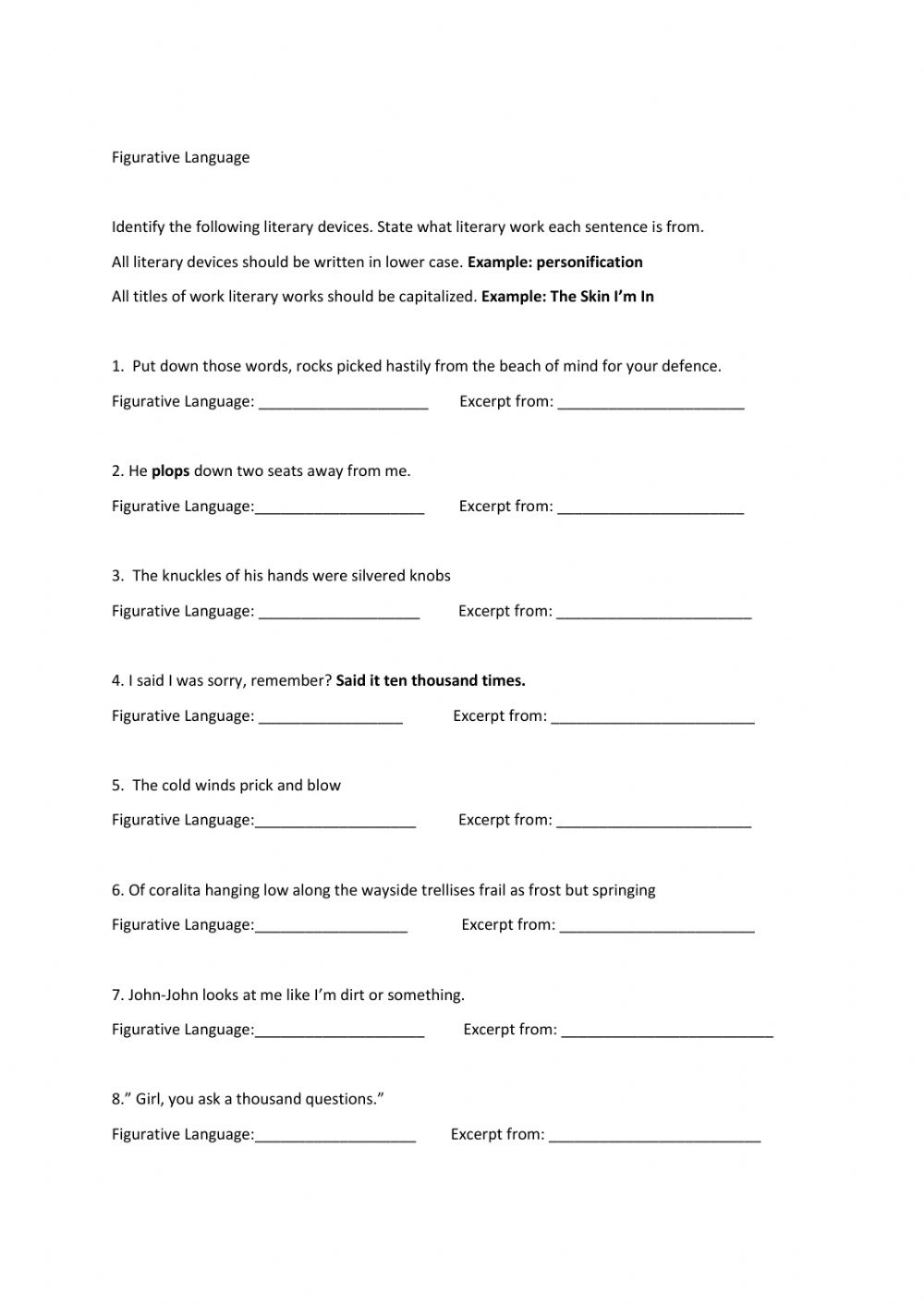 Figurative Language Worksheet 9 Language Worksheets 9203