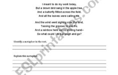 Figurative Language Find A Metaphor In The Poem ESL Worksheet By