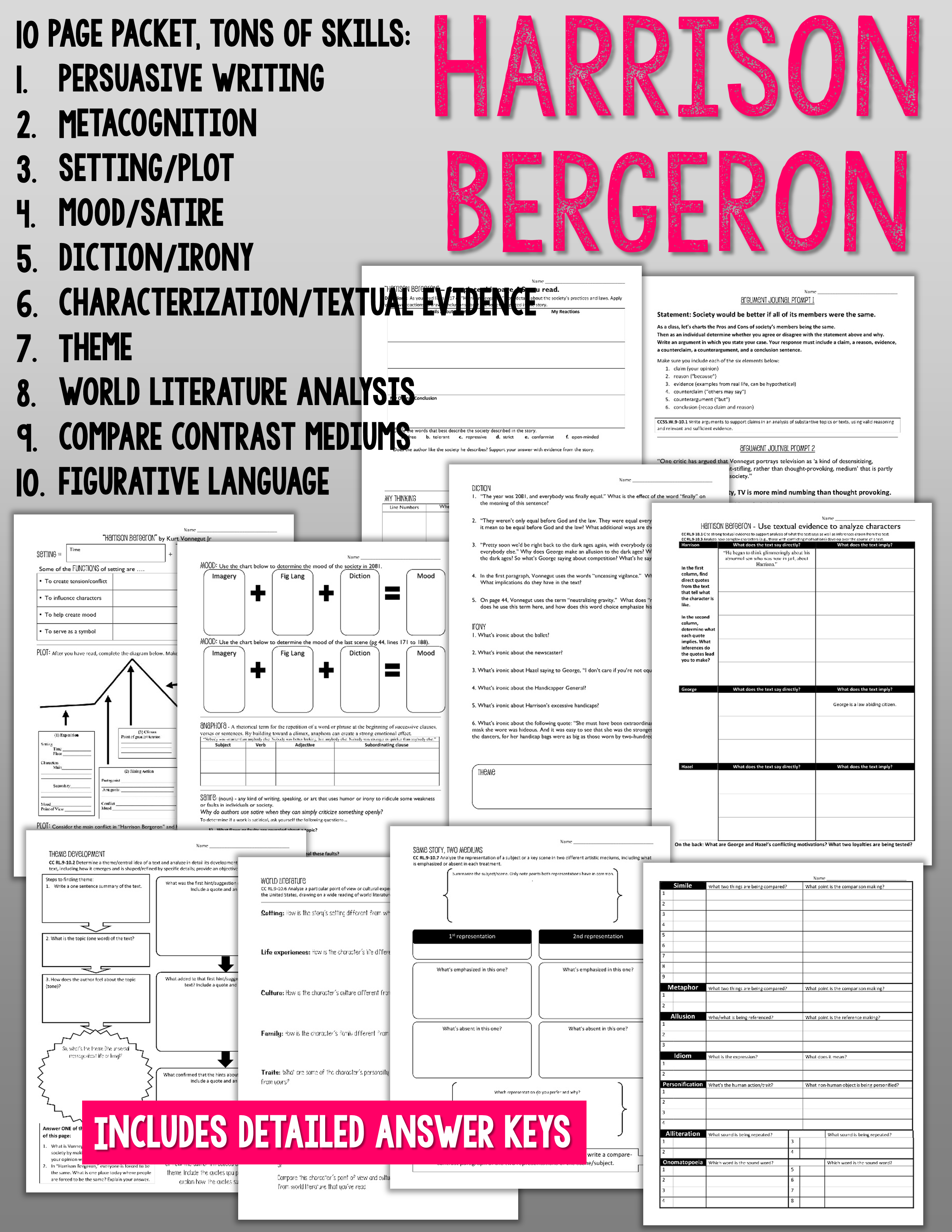 Figurative Language In Harrison Bergeron Worksheet Answer Key 