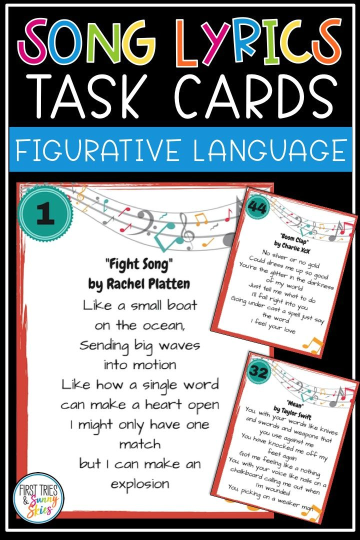 Figurative Language In Song Lyrics Task Cards Figurative Language 