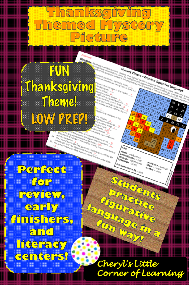 Figurative Language Mystery Picture Thanksgiving Theme Mystery 