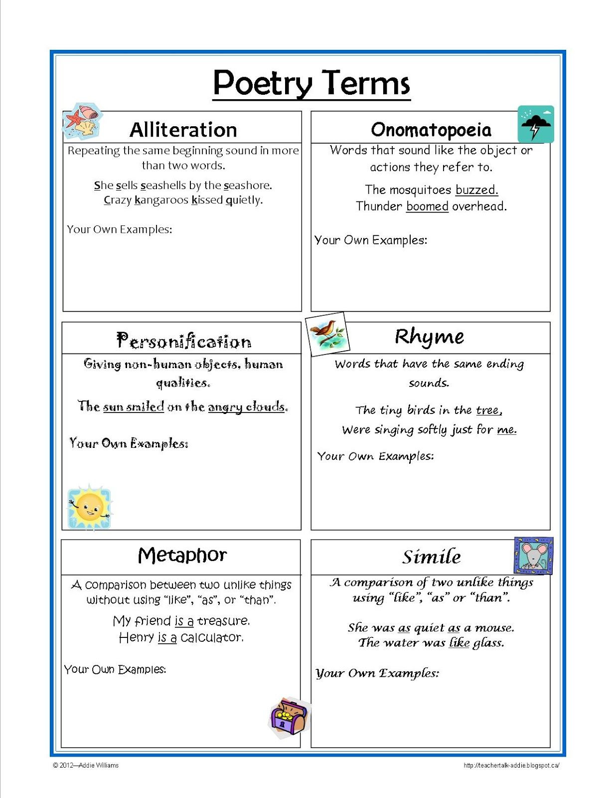 Figurative Language Reference Sheet Teaching Poetry Poetry Lessons 