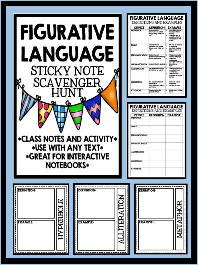 Figurative Language Sticky Note Scavenger Hunt Use With ANY Text 