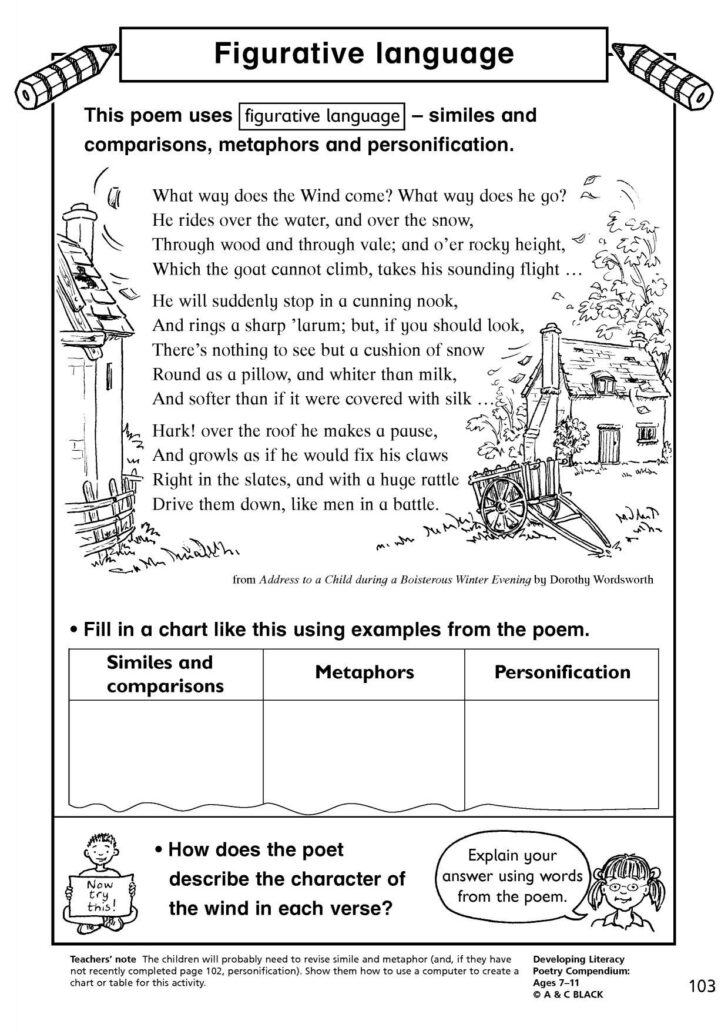 Figurative Language Comprehension Worksheets
