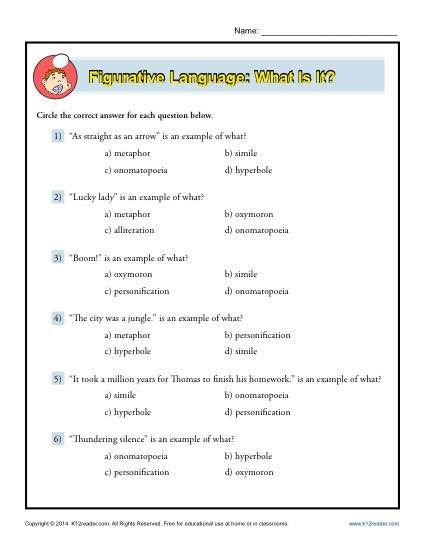 Common Core Figurative Language Worksheets