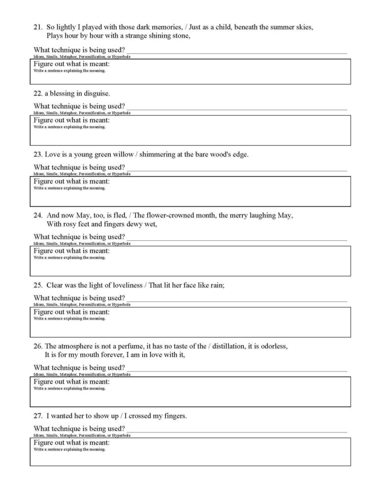 Figurative Language Worksheet 1 Db excel