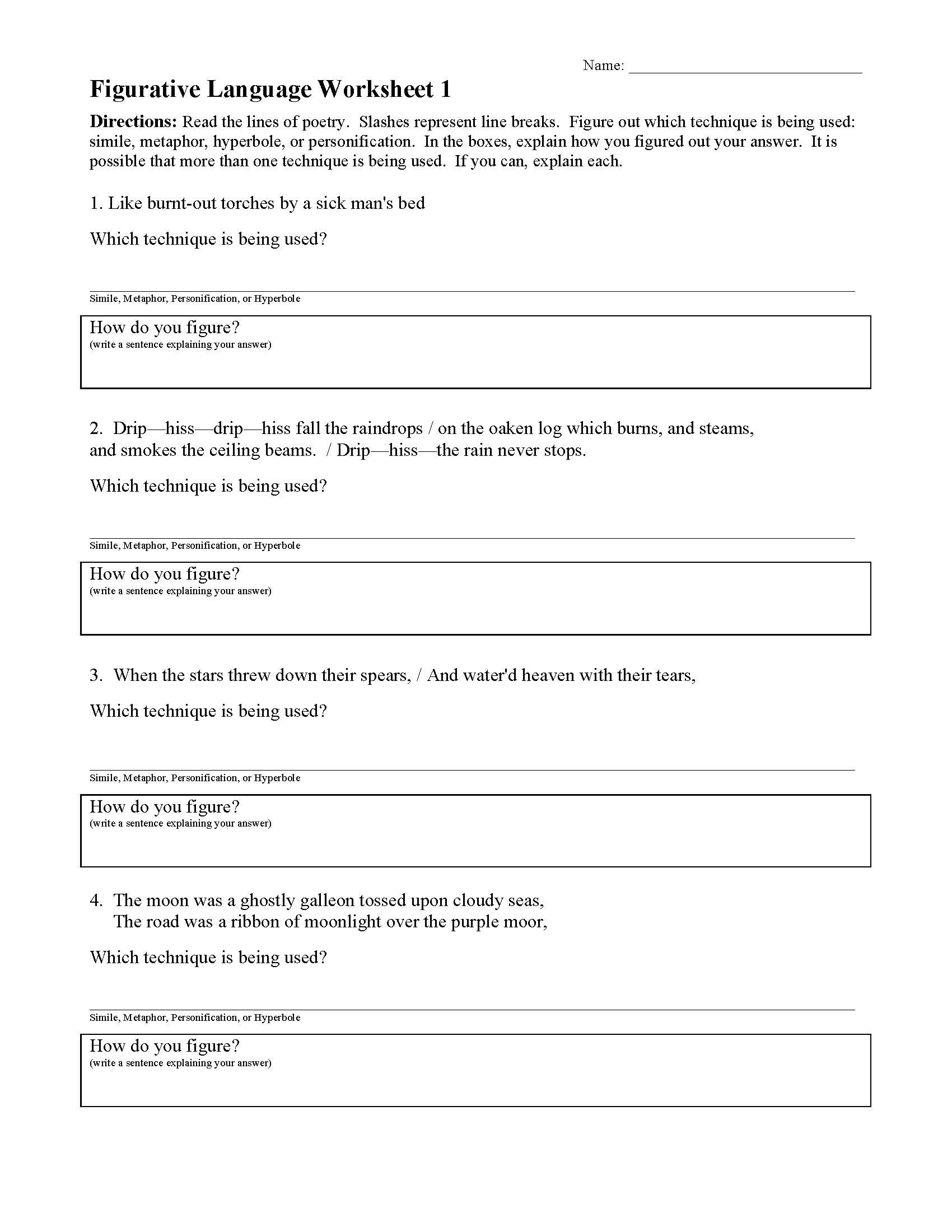 Figurative Language Worksheet 1 Db excel