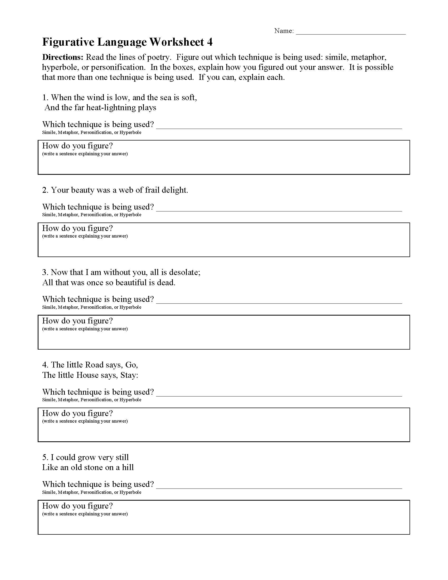 Figurative Language Worksheet 2 Quizlet Thekidsworksheet