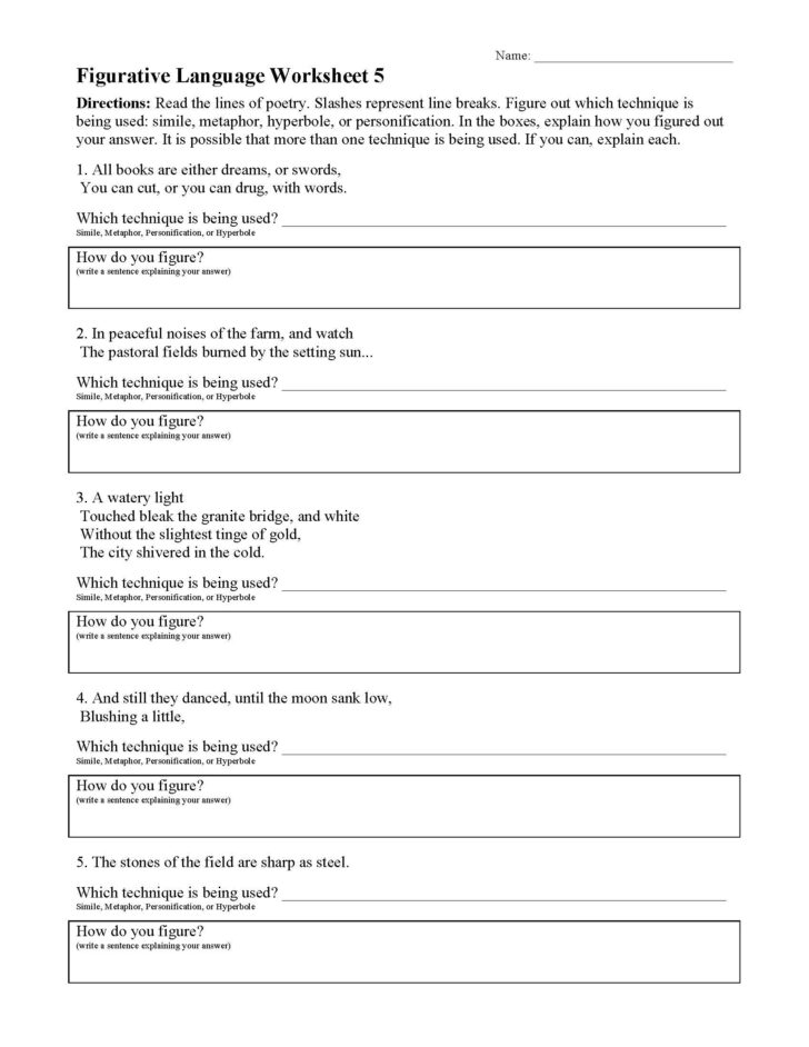Figurative Language Worksheets With Answers