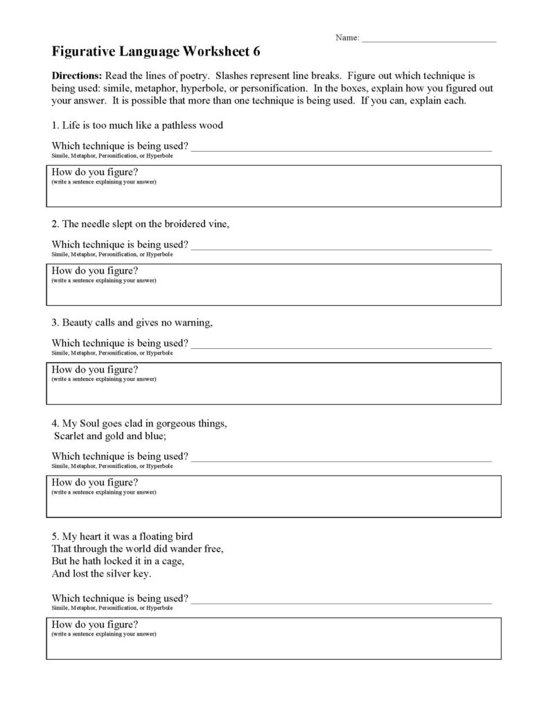 Figurative Language Worksheet 6 Preview Language Worksheets