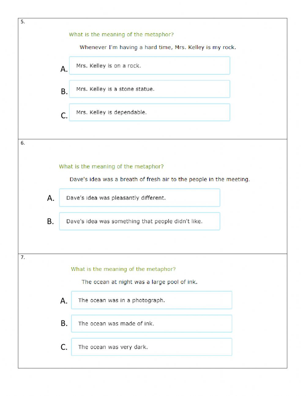 Figurative Language Worksheet For 4th