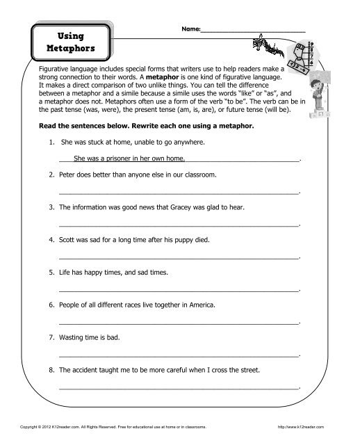 Figurative Language Worksheet For Grade 5 Beginner Worksheet