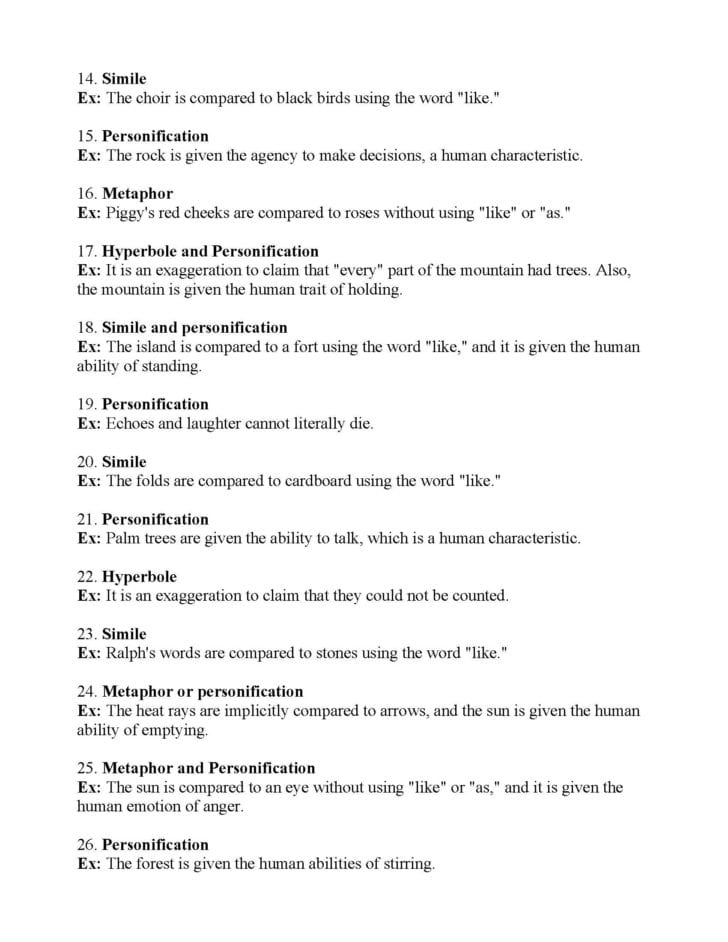 Figurative Language Worksheet Lord Of The Flies Answers Db excel