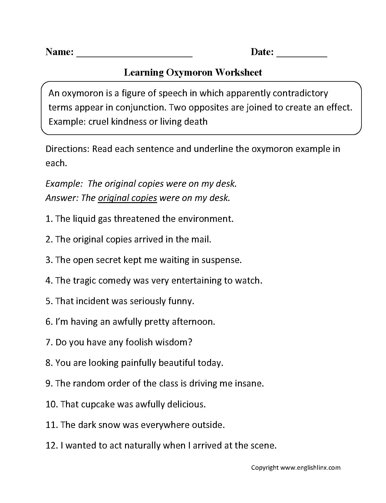 Figurative Language Worksheets 8th Grade Thekidsworksheet