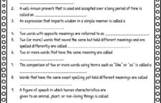 Figurative Language Worksheets Definition Examples