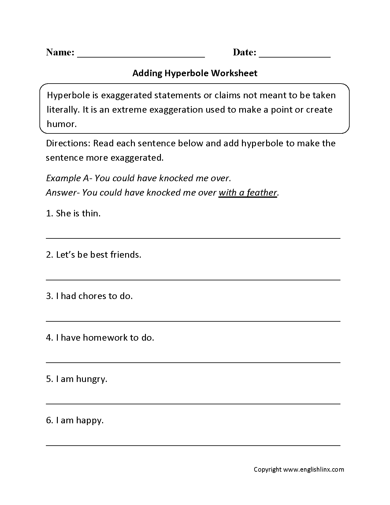 Figurative Language Worksheets Hyperbole Worksheets Db excel