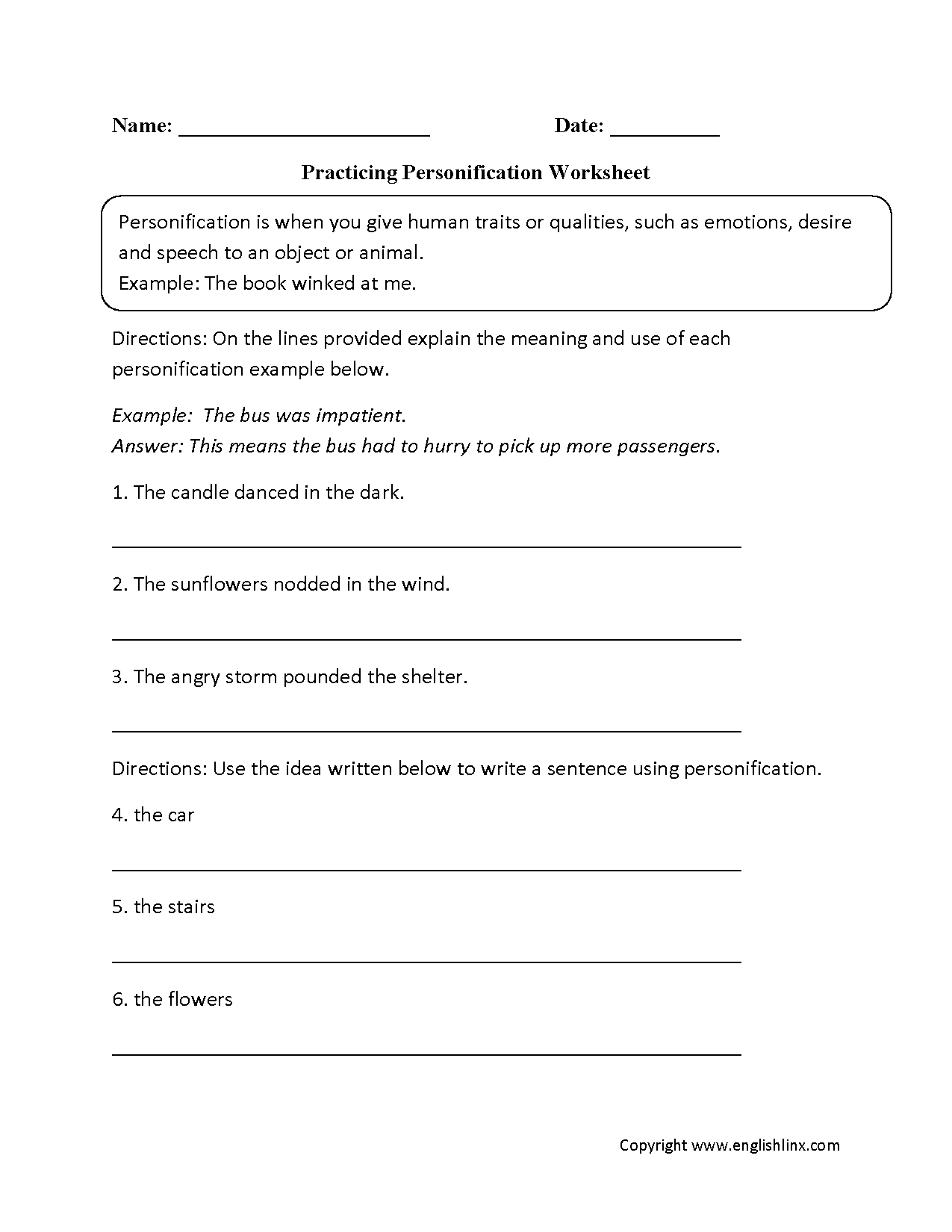 Figurative Language Worksheets Personification Worksheets Similes 