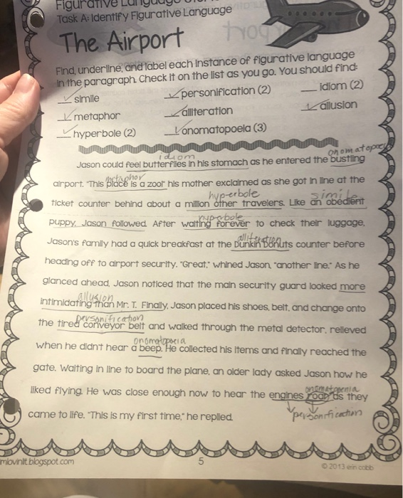 The Airport Figurative Language Worksheet Answers