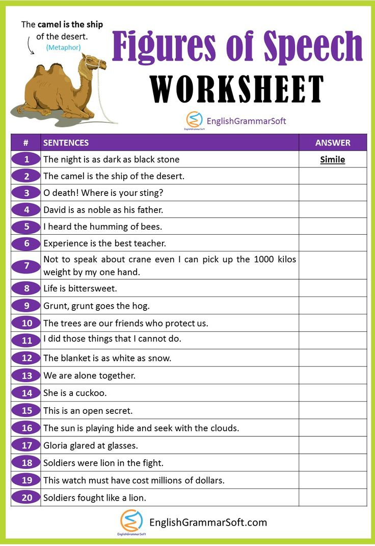 Figures Of Speech Worksheet With Answers Figure Of Speech Figurative 