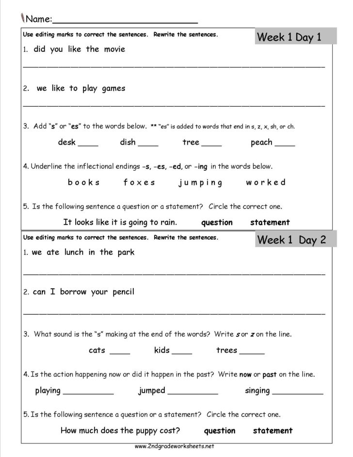 Language Worksheets For Grade 2