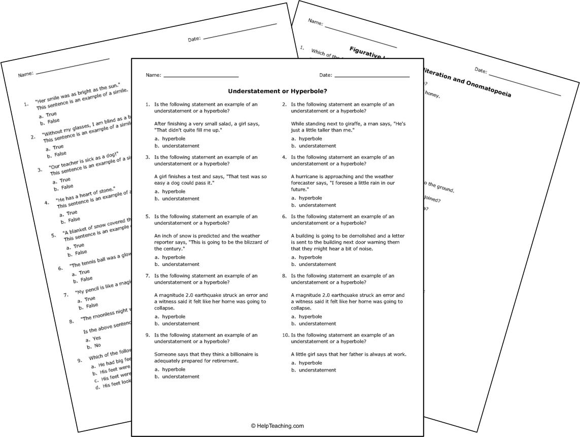Free Printable Figurative Language Tests And Worksheets Language