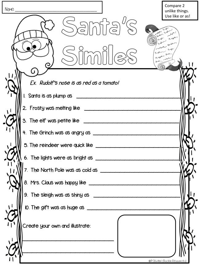 Christmas Language Arts Worksheets 4th Grade