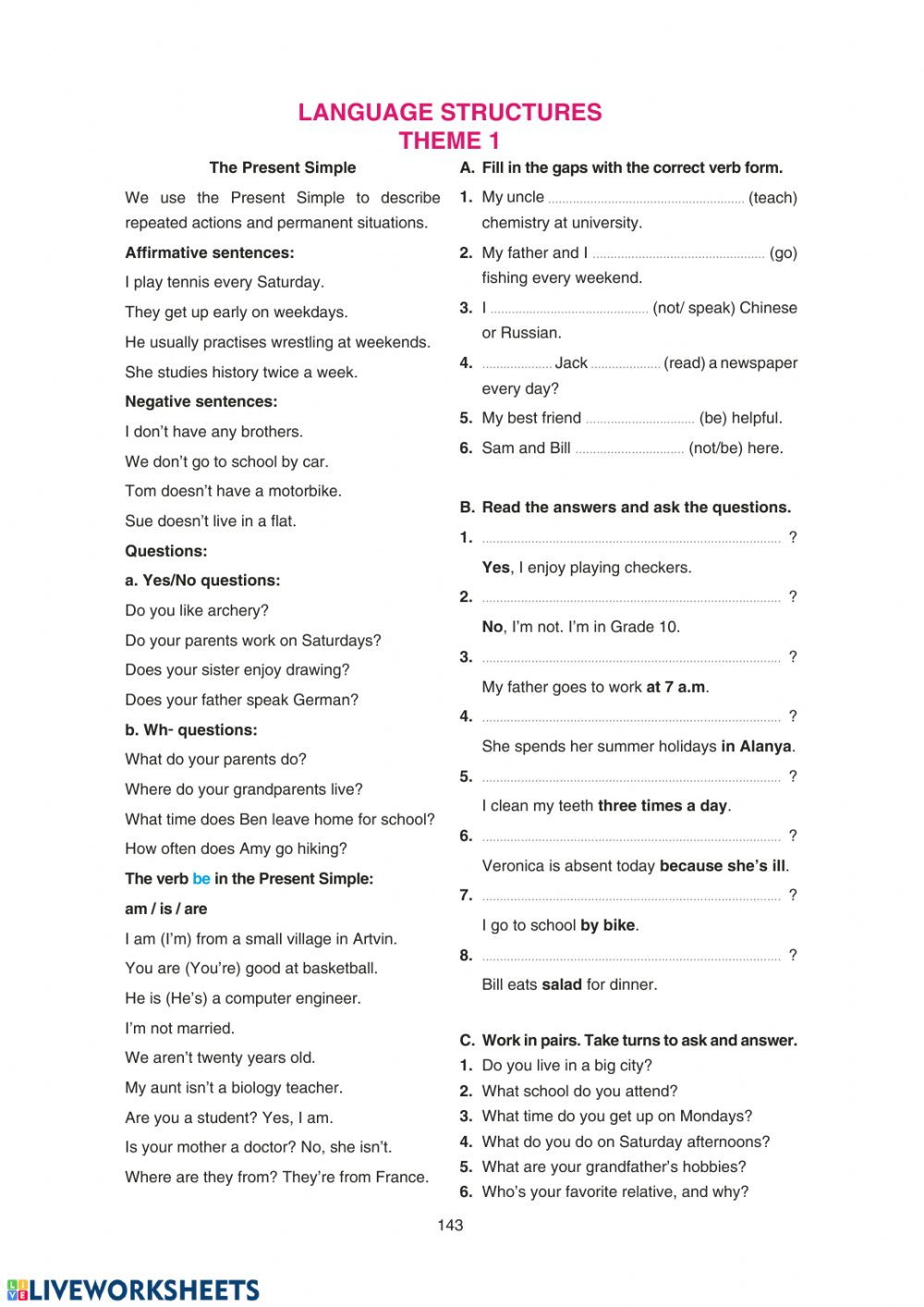 Grade 10 Language Structure Page 143 Worksheet