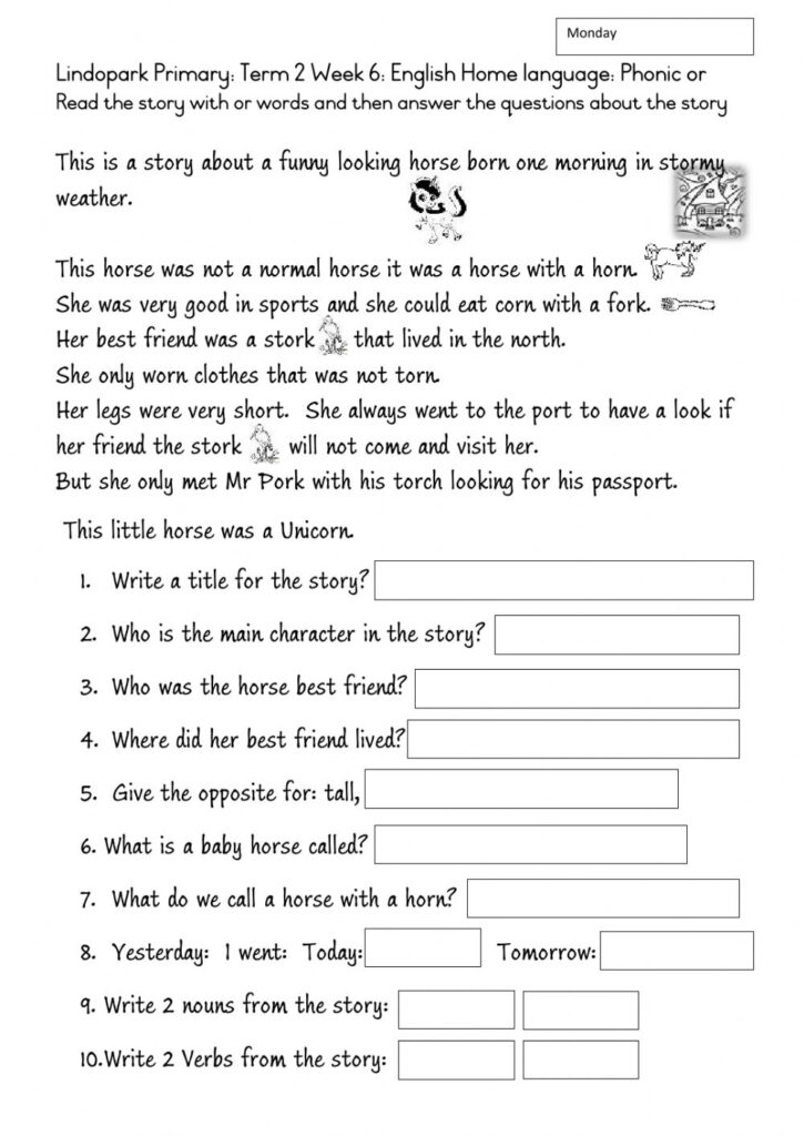 Grade 3 English HL Term 2 Week 6 Monday Worksheet | Language Worksheets