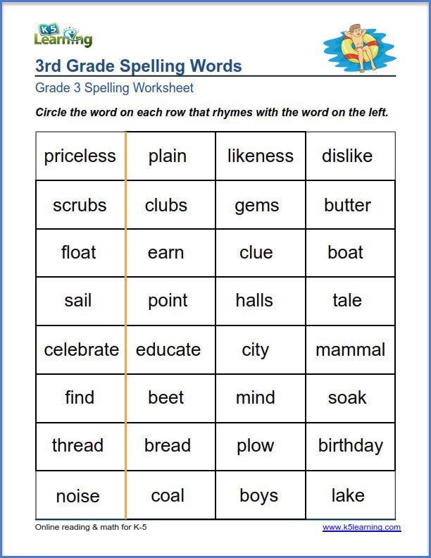 Grade 3 Spelling Worksheet Spelling Worksheets 3rd Grade Spelling