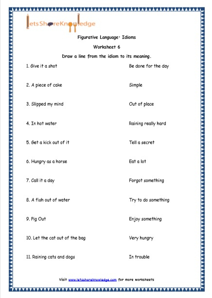 Grade 4 English Resources Printable Worksheets Topic Figurative 