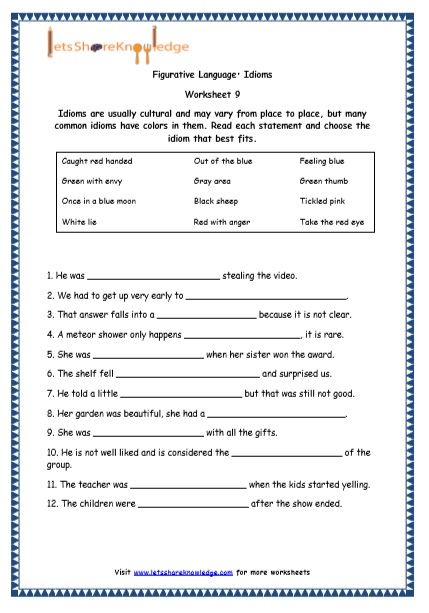 Figurative Language Worksheets For 4th Grade