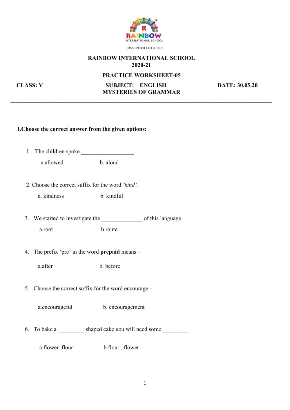 Grade 5 English Ps 05 Worksheet