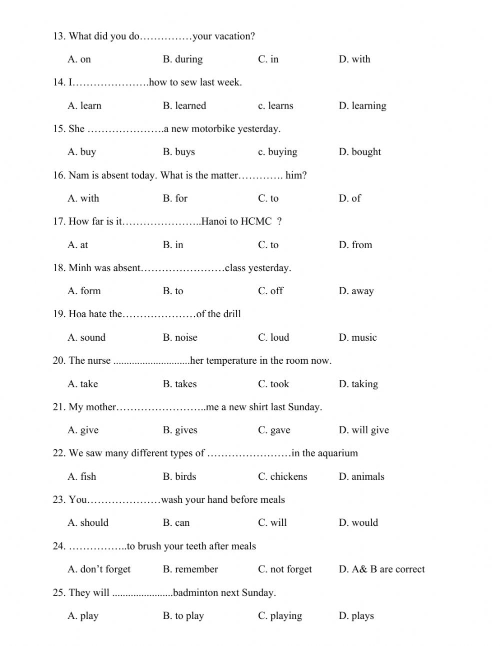 Grade 7 Worksheet