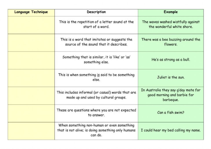 Language Techniques Worksheet