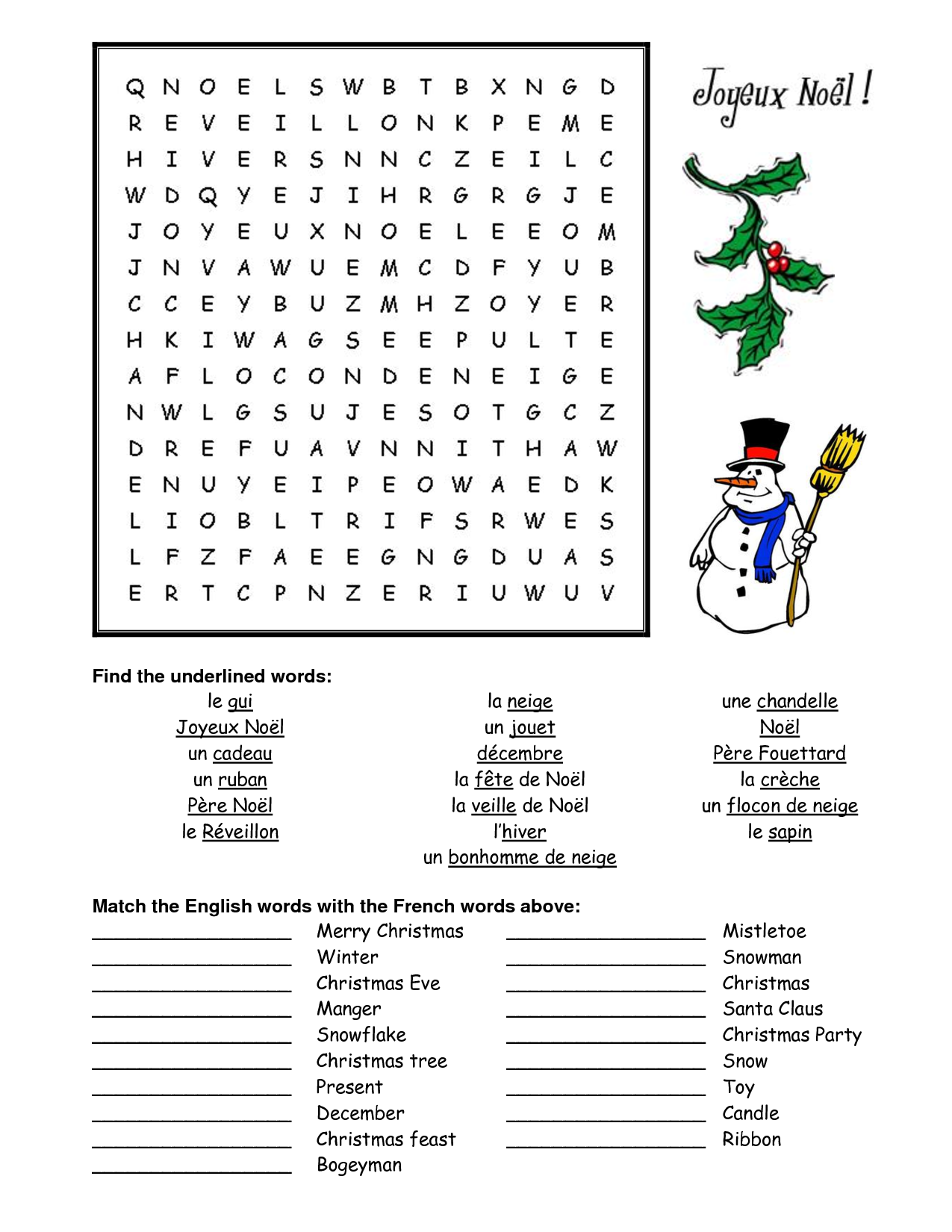 Hard Christmas Word Search Worksheets French Christmas Wordsearch 