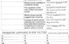 Identifying Figurative Language In Pop Culture Worksheet